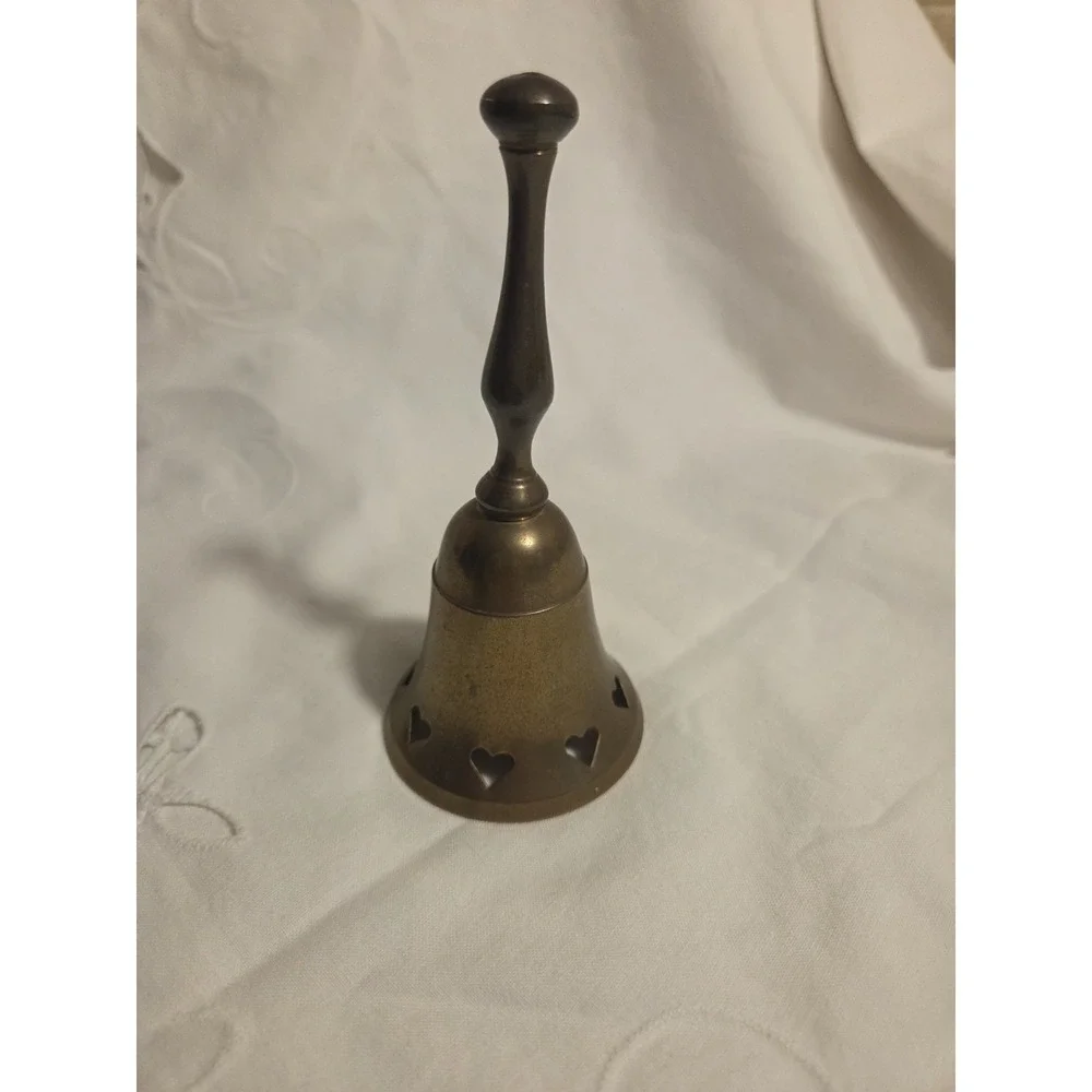 Vintage Brass Bell With Heart Cutouts 5in